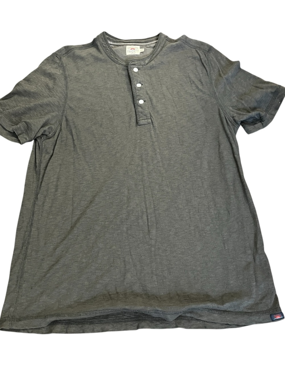 Faherty Henley Shirt Men’s M Heather Brown Short Sleeve Organic Cotton Linen